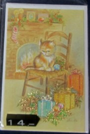 14 CHRISTMAS POSTALES NAVIDEÑAS GATO SILLA